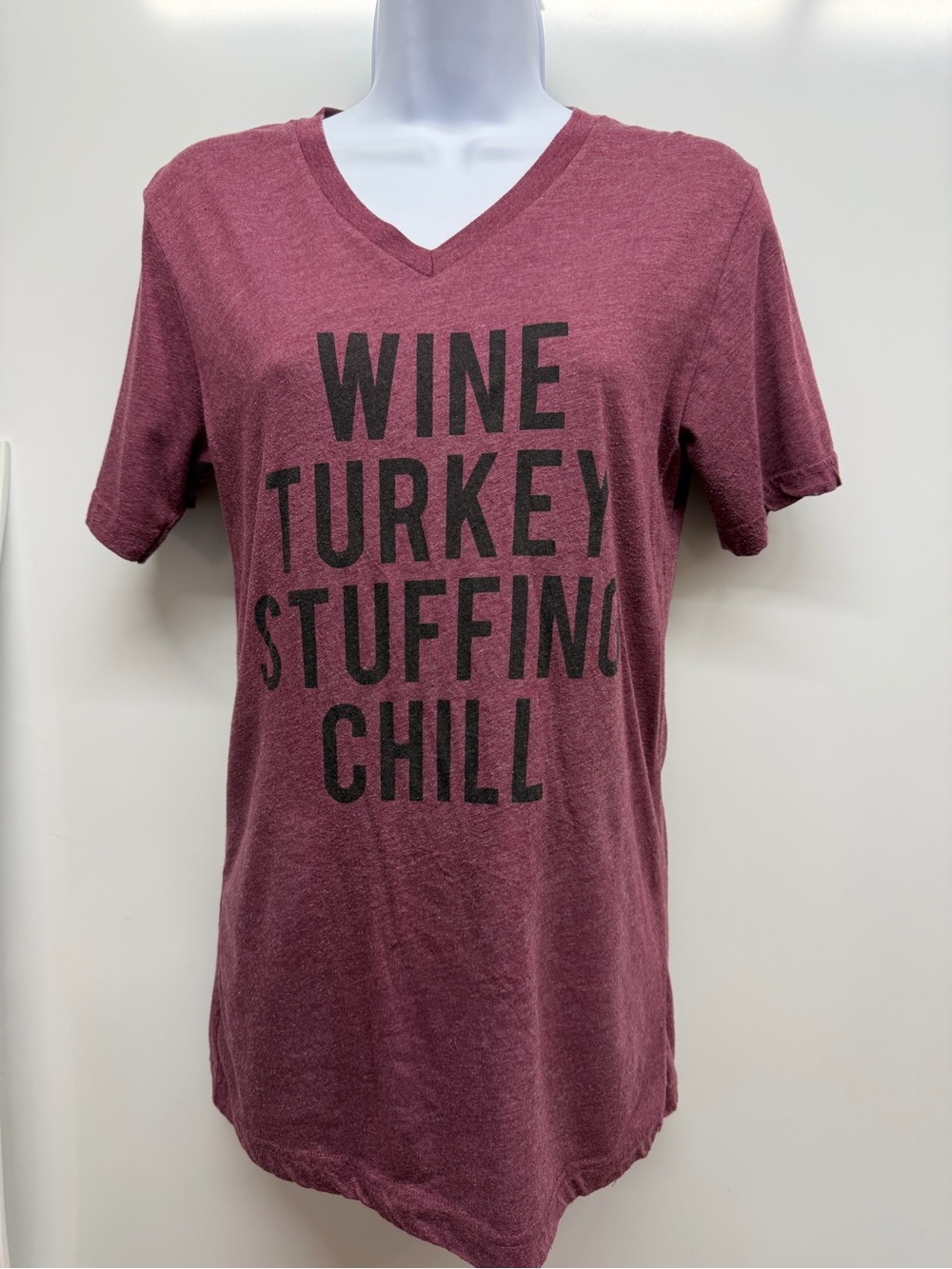 Bella Canvas Burgundy V-Neck Graphic Tee - Black Print